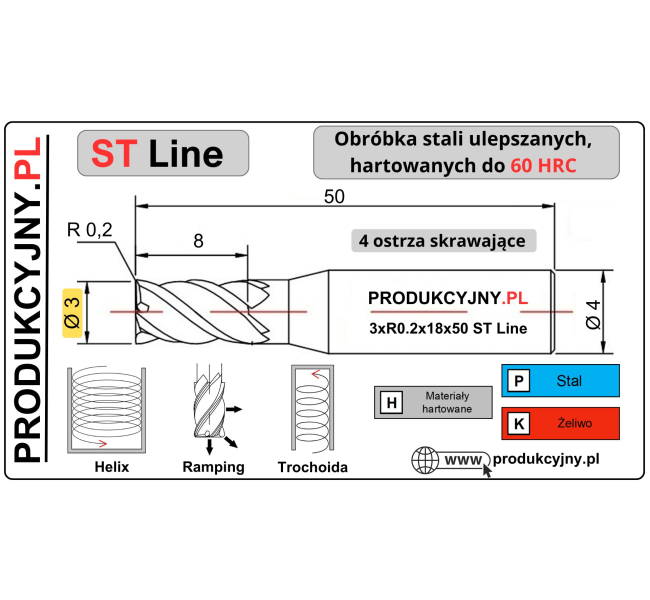 Frez z promieniem naroża fi 3 R0,2 ST LINE